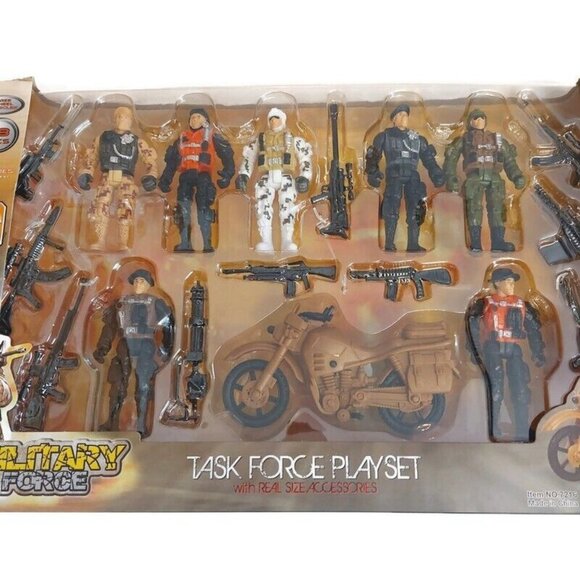 Military Force Task Force Playset 4" Action Figures 18 Pieces Motorcycle Ages 3+ - Picture 2 of 6